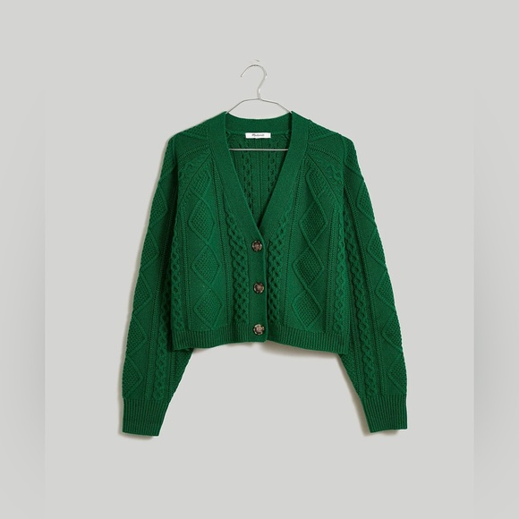 Madewell Cable-Knit Cropped Cardigan in Varsity Green - Picture 6 of 6